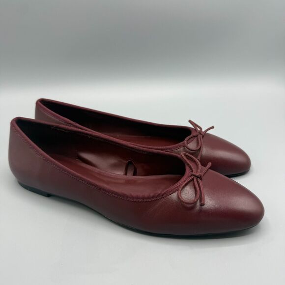 Mango MNG Bow Leather Ballet Flats Burgundy Women Size 36/US 6 - Picture 3 of 9